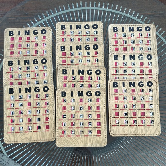 Bundle of 10 vintage Bingo cards faux wood board game cards boards 60s - Picture 1 of 13